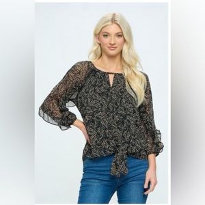 WEST K GIA TIE FRONT RUFFLE BLOUSE NWOT S